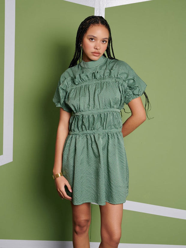 ghospell Jessica Check Mini Dress Olive Green Store | Clothing ghospell Jessica Check Mini Dress Olive Green Store | Clothing