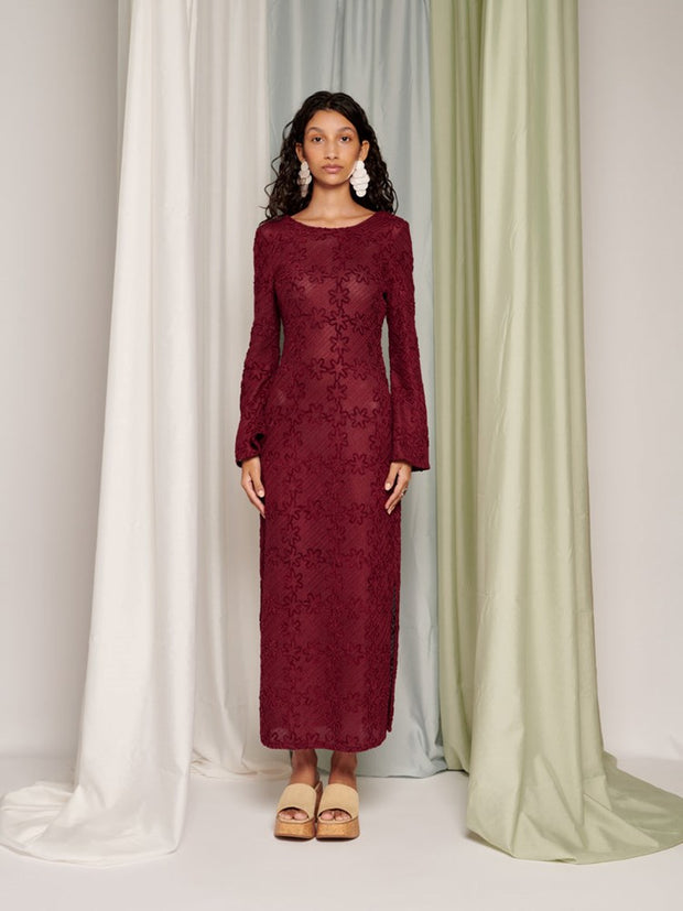 burgundy crochet maxi dress Kaedyn Burgundy Off Shoulder Long Sleeve Crochet Mermaid Maxi Dress