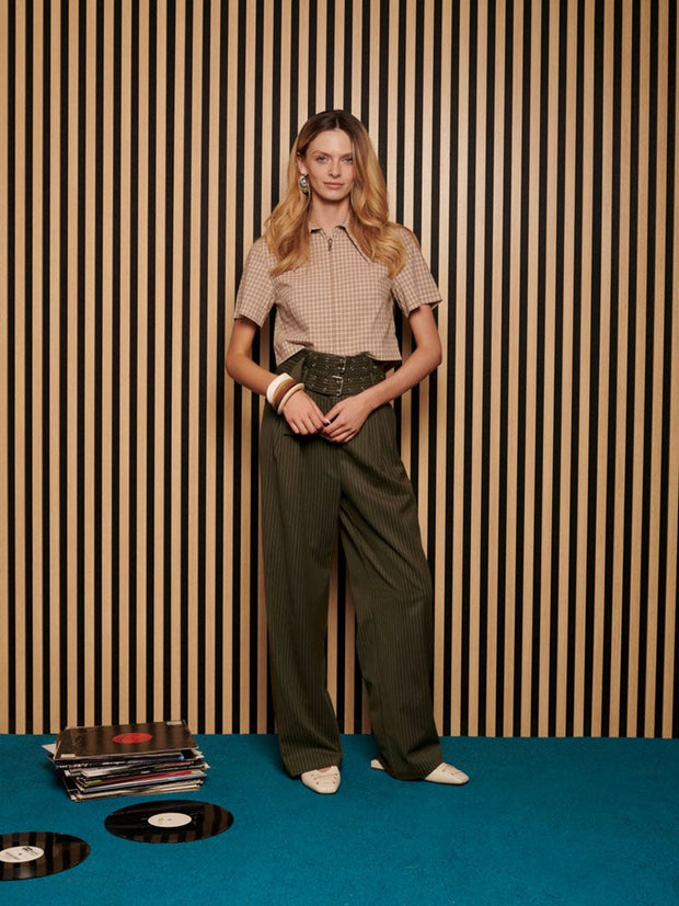 Rita Check Zip Top