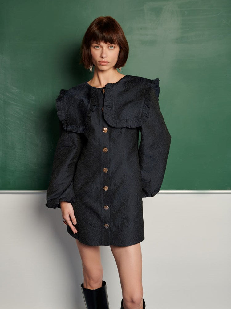 Ghospell Inola Mini Dress Navy Blue / S