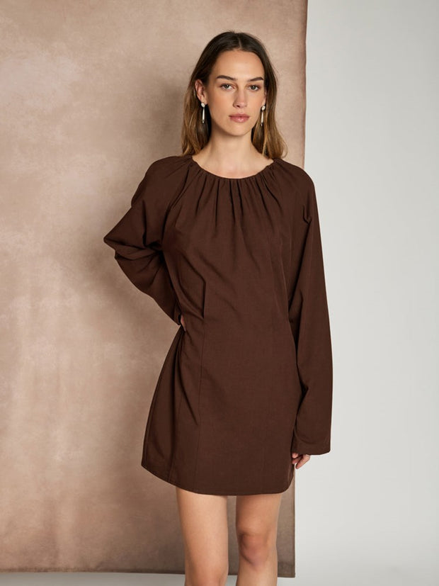 lucinda mini dress Ghospell Lucinda Mini Dress Cafe Brown / XS