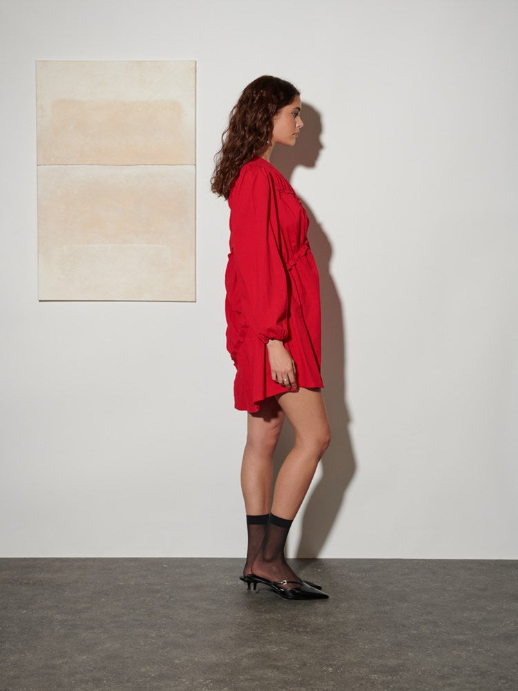 ghospell mini dress Ghospell Caro Asymmetric Mini Dress Ruby Red / M