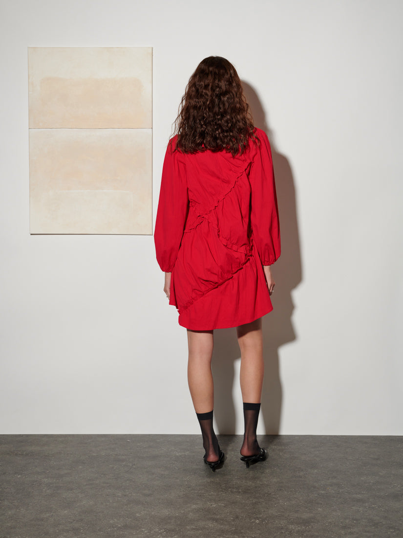 Ghospell Caro Asymmetric Mini Dress Ruby Red / M