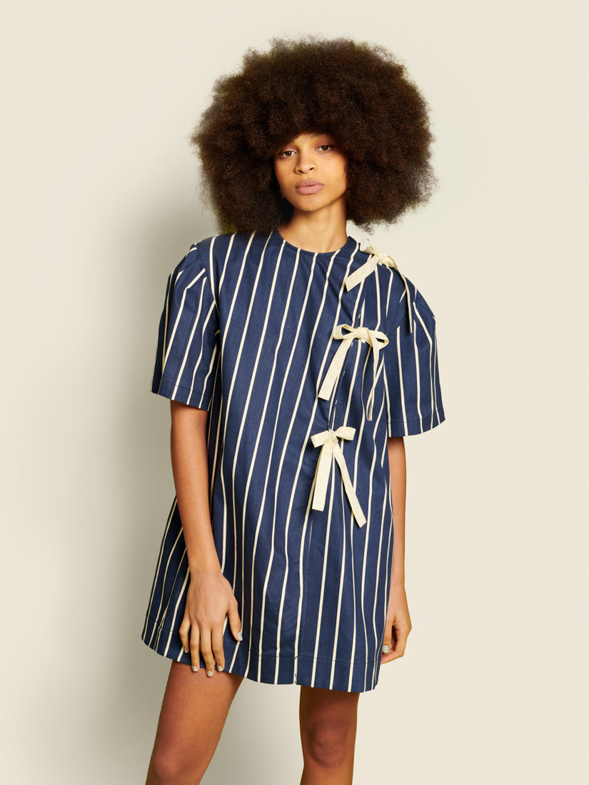aya mini dress Ghospell Aya Stripe Mini Dress Indigo Blue / XS