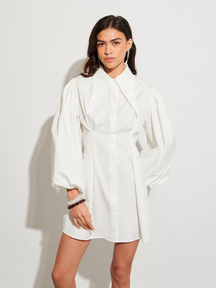 ghospell oversized collar mini dress Ghospell mini dress with oversized collar in ecru