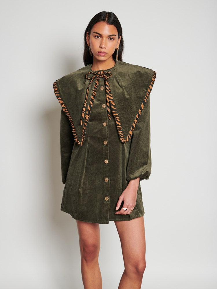 green cord mini dress Willow – Ghospell work corporate pinafore dress