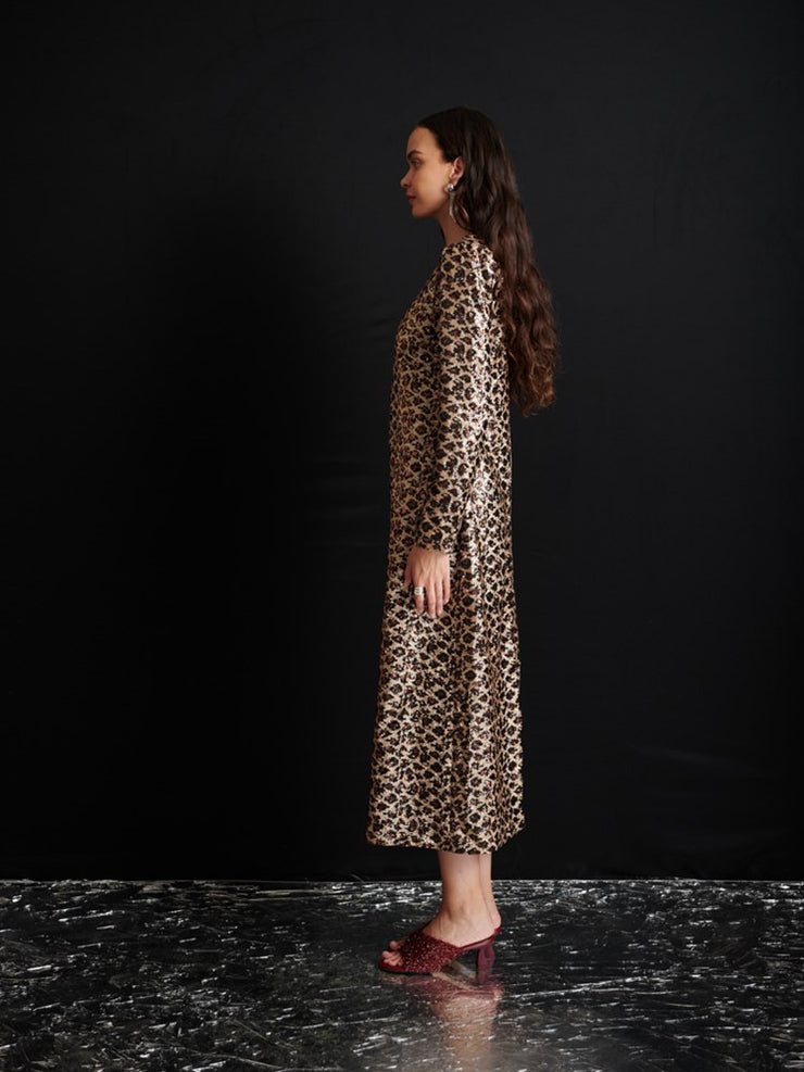 Yara Sequin Leopard Midi Dress