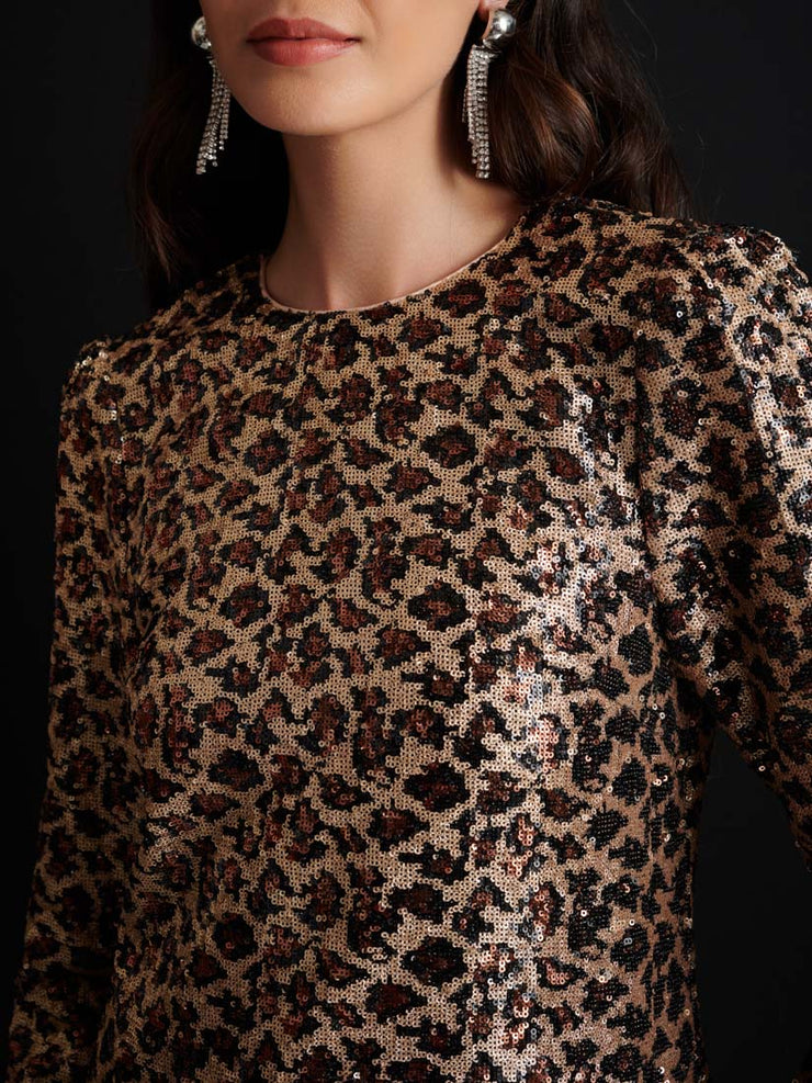 Yara Sequin Leopard Midi Dress