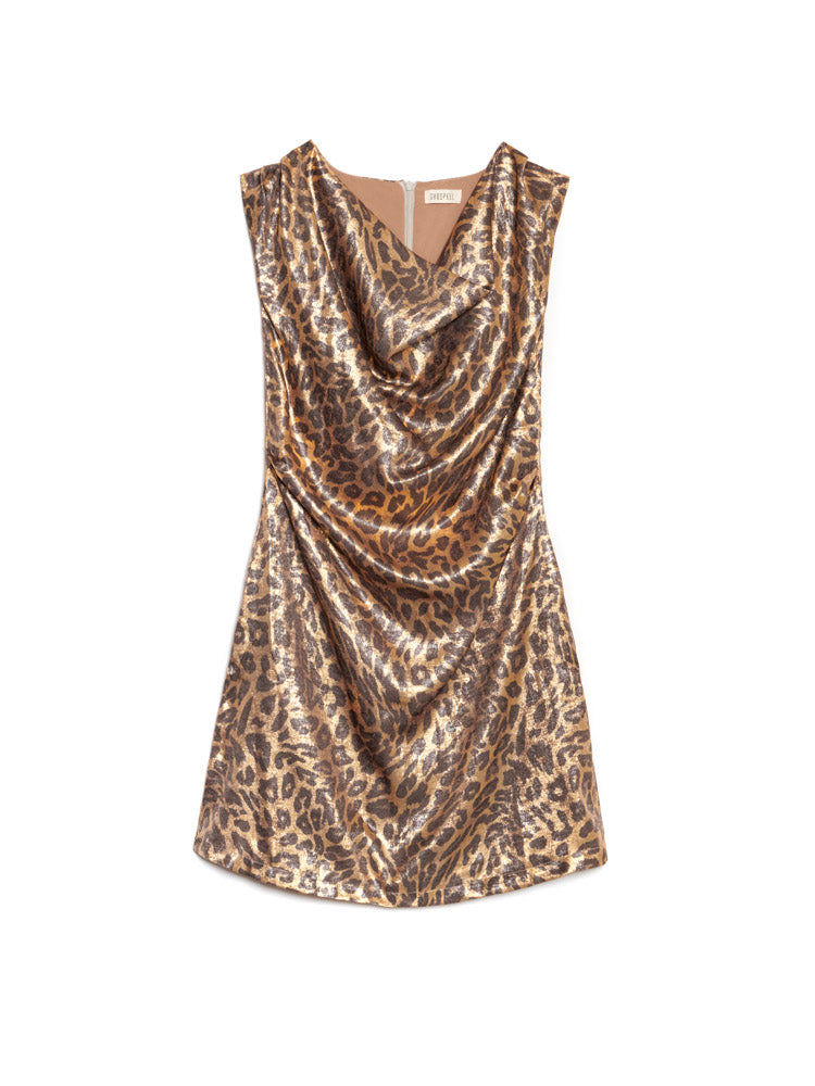 Ghospell Pamela Leopard Mini Dress Gold Leo / L