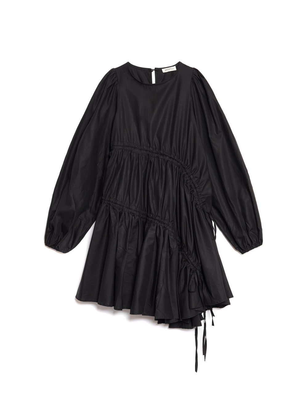 ghospell ruched dress Ghospell Noor Ruched Mini Dress Coal Black / XS
