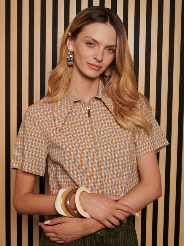Rita Check Zip Top