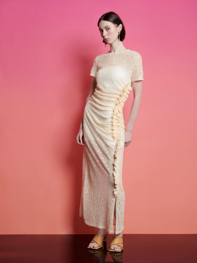 ghospell ruched midi dress Trying on.., This gorgeous @ghospell white ruched midi dress with me .., .,  Im loving it, its lined so a bit heavier than I thought it would be but  really lining it.. what do you think ? , ., I